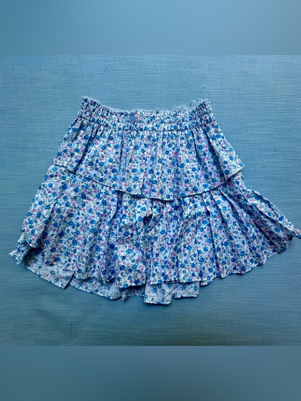 LoveShackFancy Blue and Lavender Floral Tiered Skirt